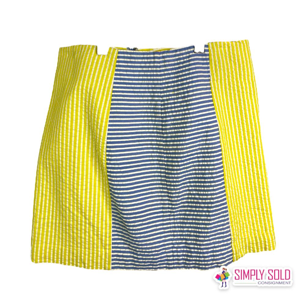 Vineyard Vines Womens Seersucker Striped Colorblock Mini Skirt Yellow Blue 2